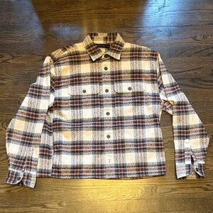 Abercrombie & Fitch Plaid Shirt Jacket in Cream, Brown & Blue